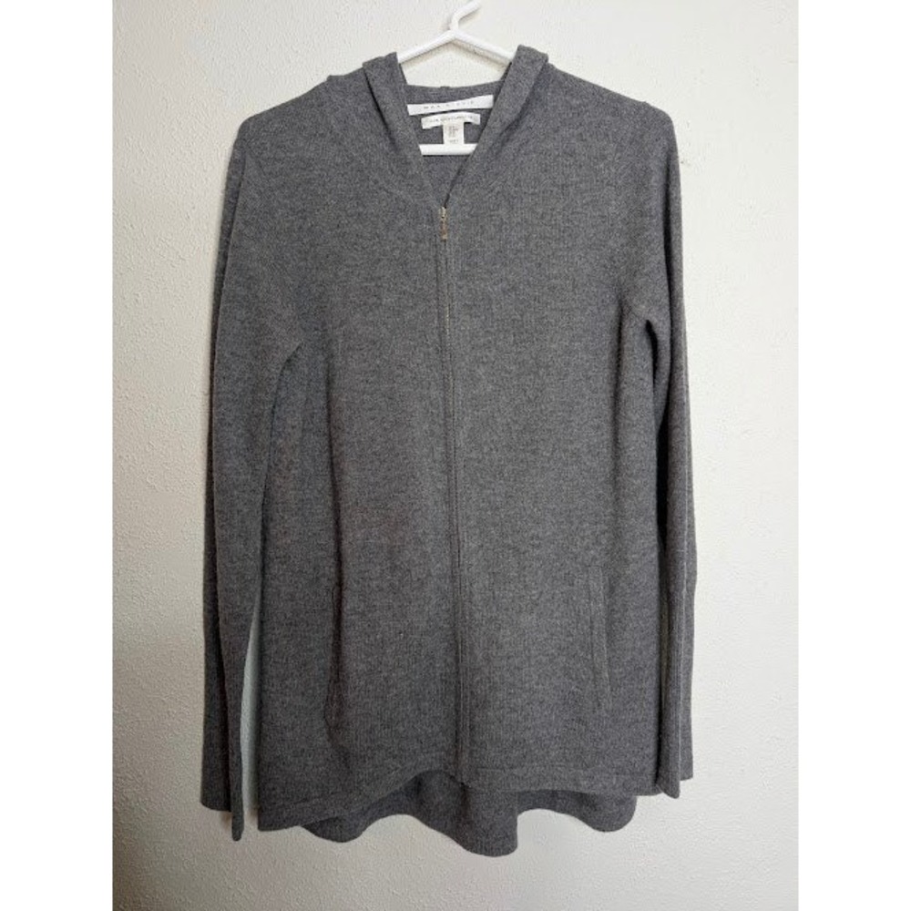 Max Studio Women Zip Up 100% Cashmere Hooded Medium Gray Long Sleeve Sweater
